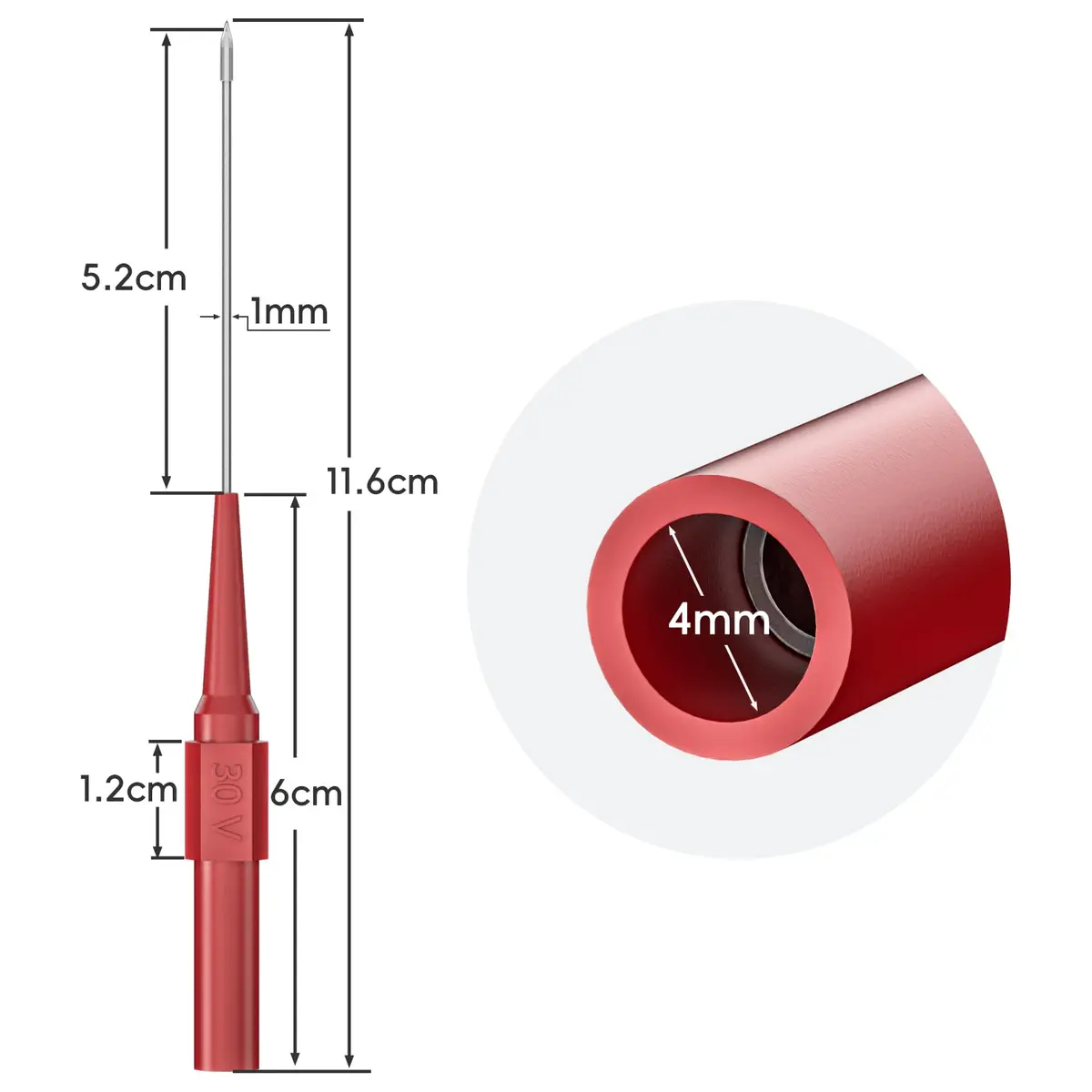 Goupchn 0.7mm Long Version Test Probes Pins, Red & Black | Stainless Steel, 11.2cm, 10PCS - view 2