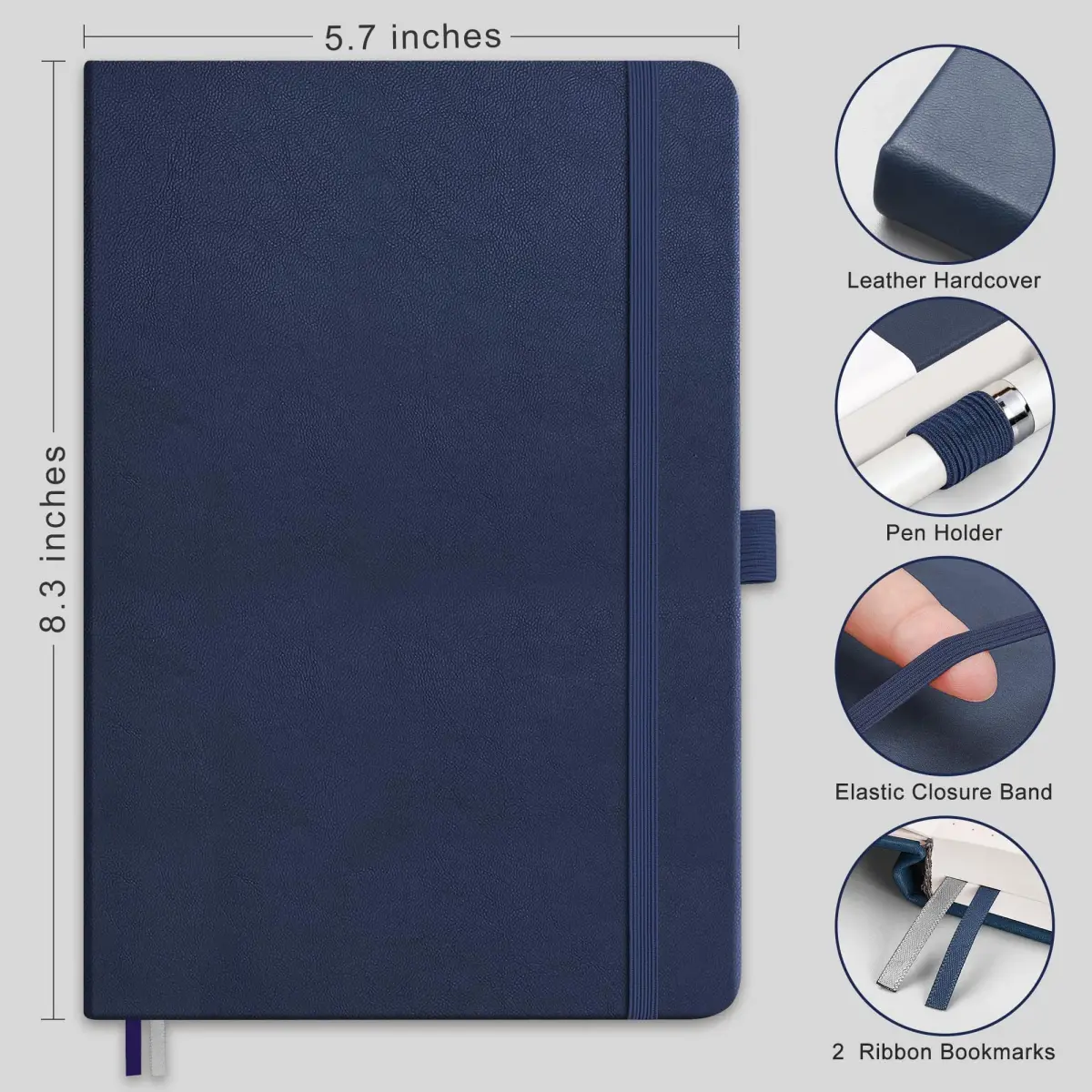 RETTACY Dotted Journal Notebook A5 Navy Blue 192 Pages | Smooth Acid-Free Paper for Bullet Journaling - view 2