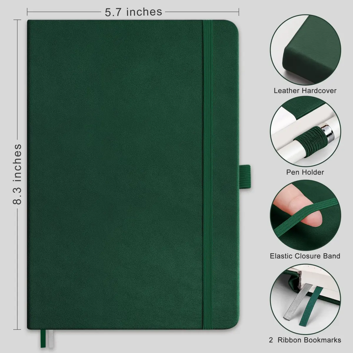 RETTACY Dotted Journal Notebook A5 Dark Green 192 Pages | Acid-Free Paper for Journaling - view 2