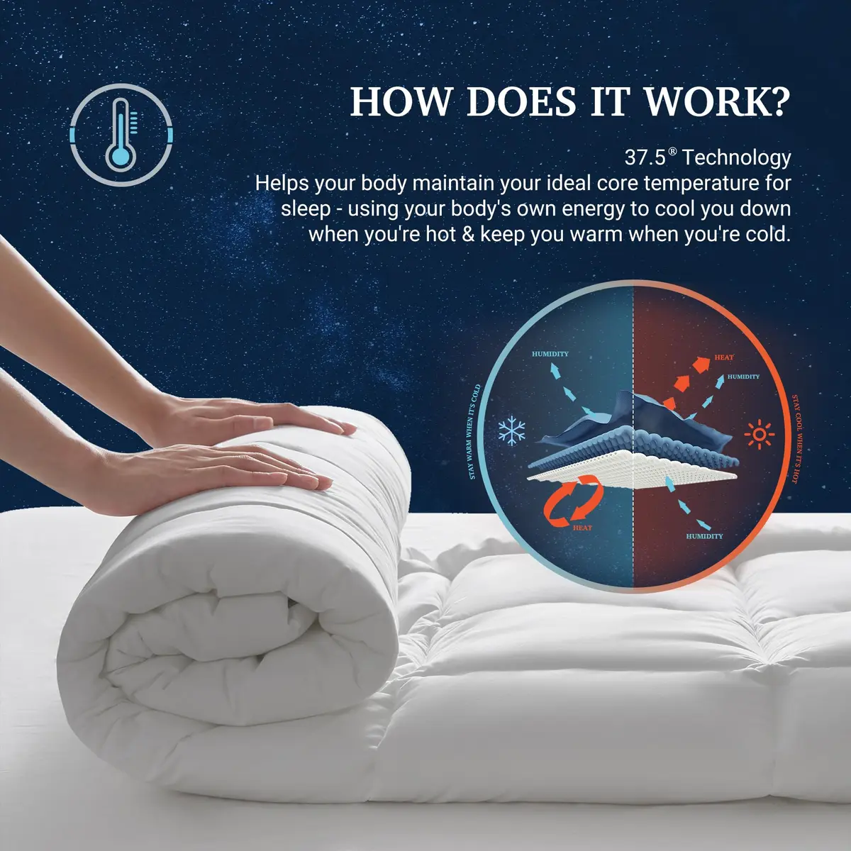 Sleep Climate Temperature Regulating Pillow Top Mattress Topper Twin 300TC Cotton Blend - 37.5® Technology for Deep Sleep - view 3