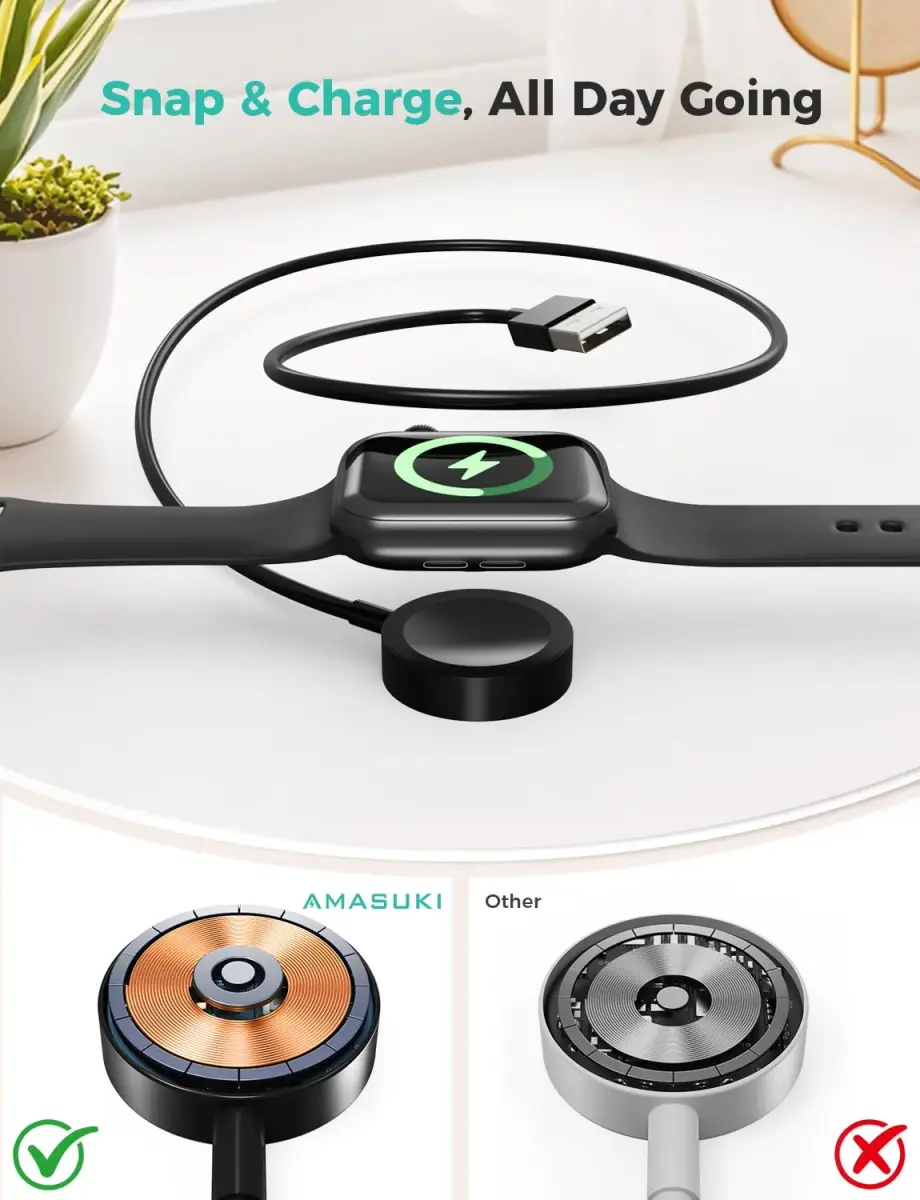 Amasuki Magnetic Fast Charging Cable for Apple Watch 1m (3.3ft) | USB-A to iWatch Series 1-9 Ultra 1-3 SE - view 2