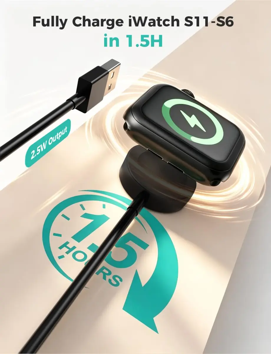Amasuki Magnetic Fast Charging Cable for Apple Watch 1m (3.3ft) | USB-A to iWatch Series 1-9 Ultra 1-3 SE - view 4