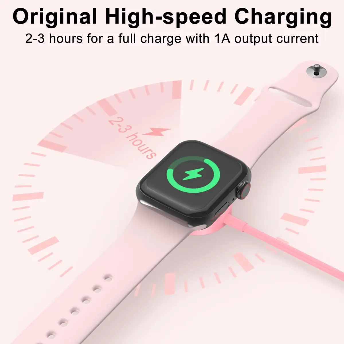 Amasuki Pink Magnetic Fast Charging Cable for Apple Watch | 1m (3.3ft) USB-A - view 3