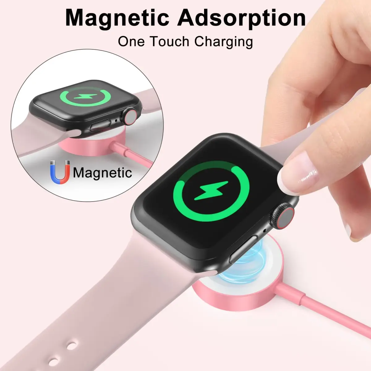 Amasuki Pink Magnetic Fast Charging Cable for Apple Watch | 1m (3.3ft) USB-A - view 4