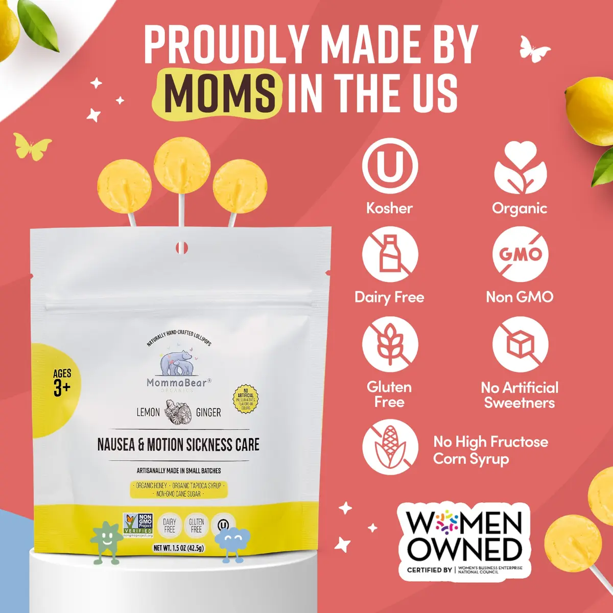 MommaBear Nausea & Motion Sickness Lollipops 5 Pack | Organic Ginger & Lemon Relief for Kids & Adults - view 5