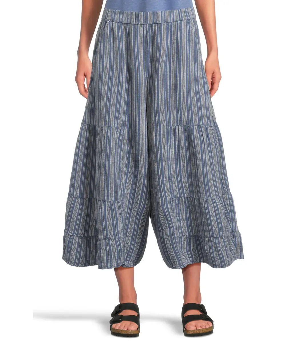 Toad&Co Tate Double Weave Palazzo Pants for Women - Hemp-Blend Construction - Encased Elasticized Waistband Kyanite Stripe MD (US 8-10) One Size | Relaxed Hemp-Blend Palazzo Pants - main product image