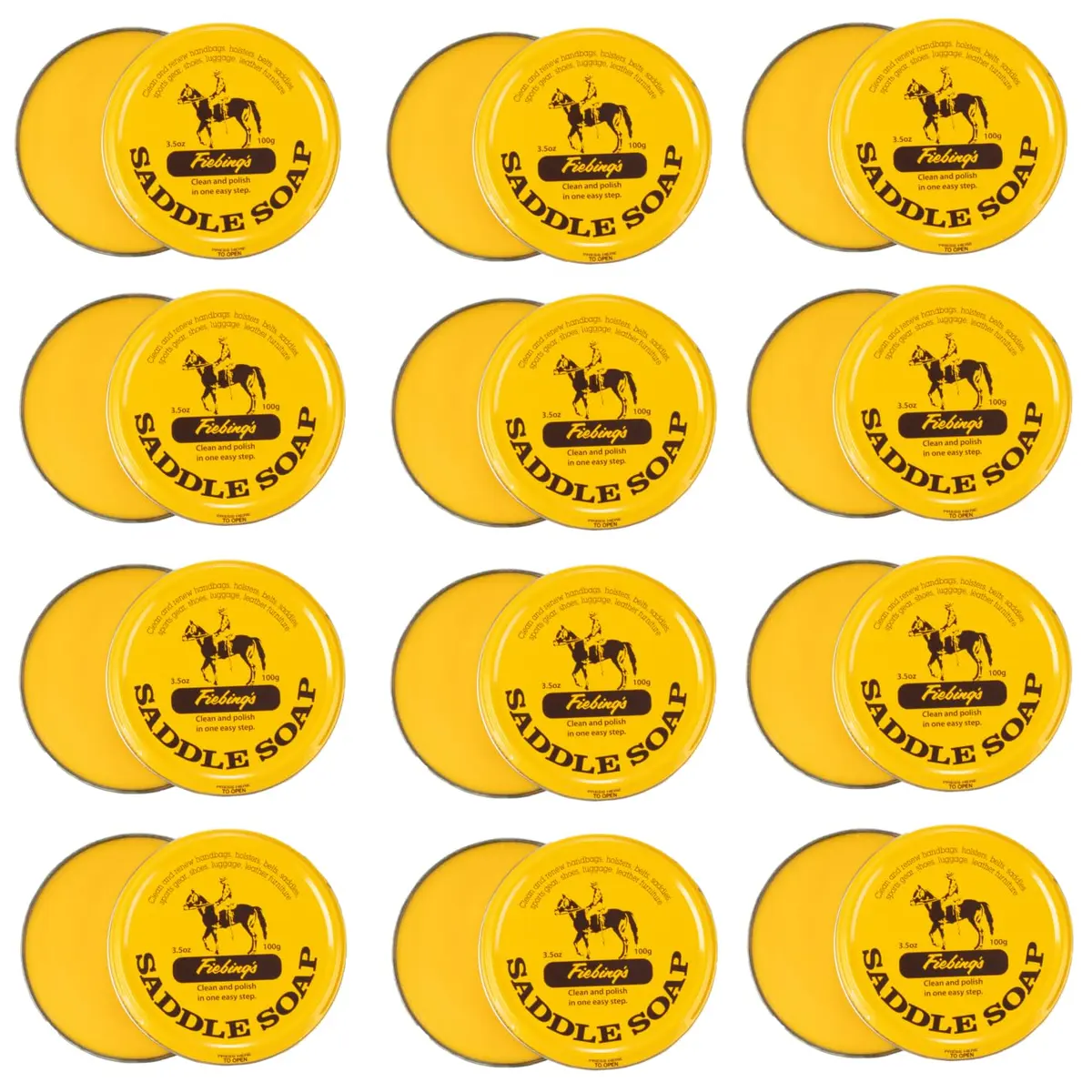 Fiebing's Yellow Saddle Soap 3.5 oz (12 Pack, 42 oz Total) | Leather Cleaner & Conditioner for Car Seats, Couches, Shoes, Purses - main product image