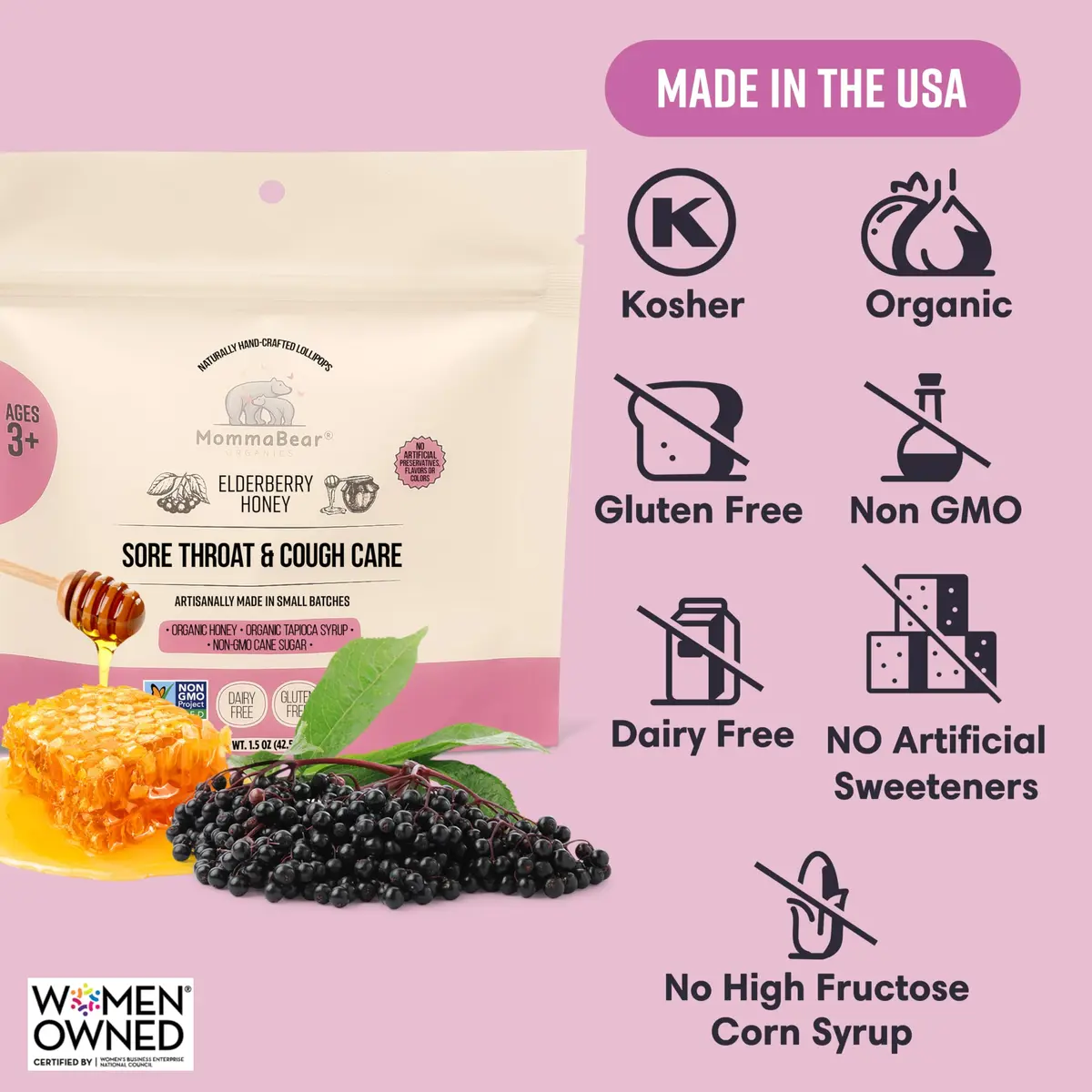 MommaBear Organic Kids Cough Lollipops 5pc | Natural Sore Throat Relief & Cough Drop for Kids 3+ - view 4