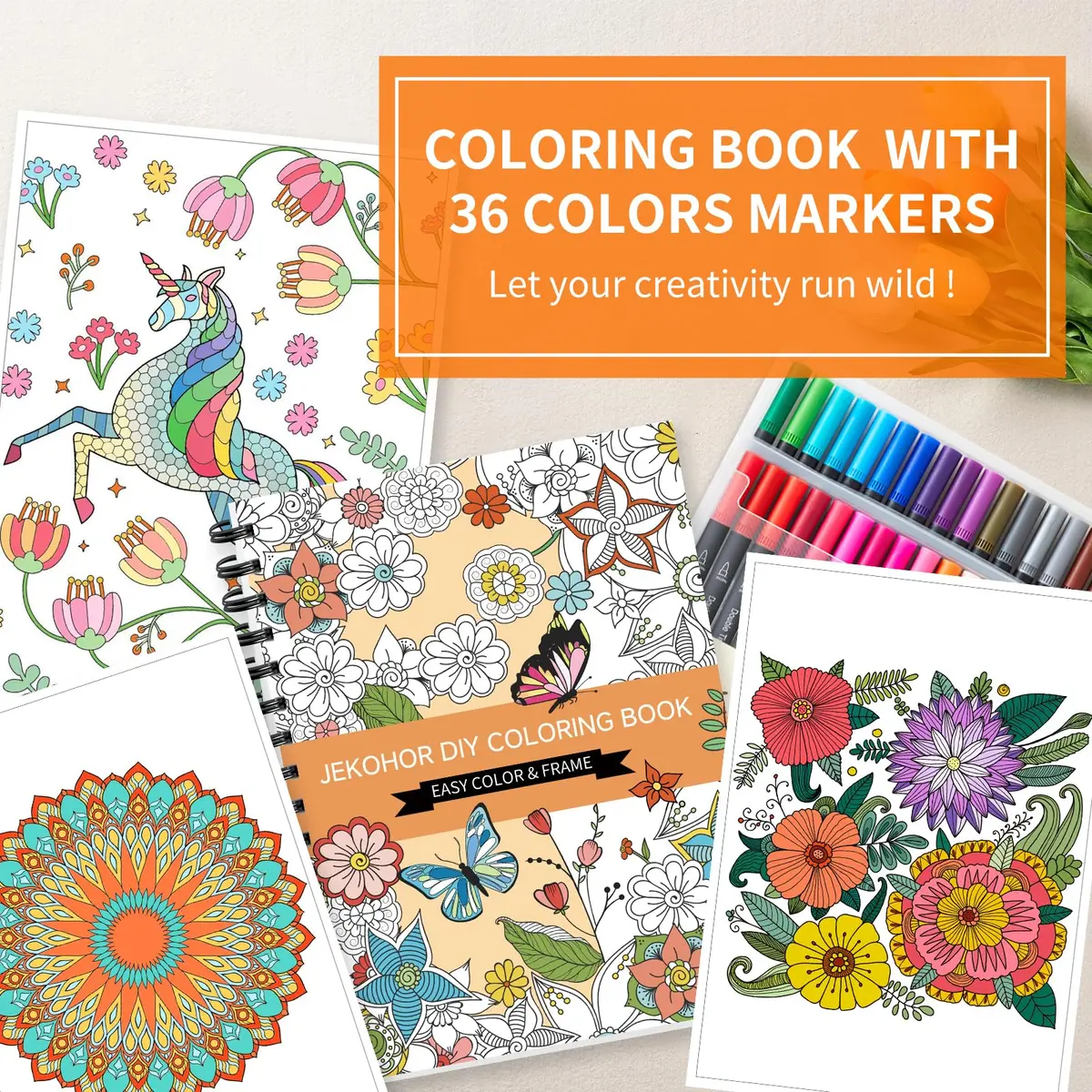 Jekohor Adult Coloring Book Set, 36 Markers, 30 Patterns | Vibrant Art Supplies for Relaxation & Creativity - view 5