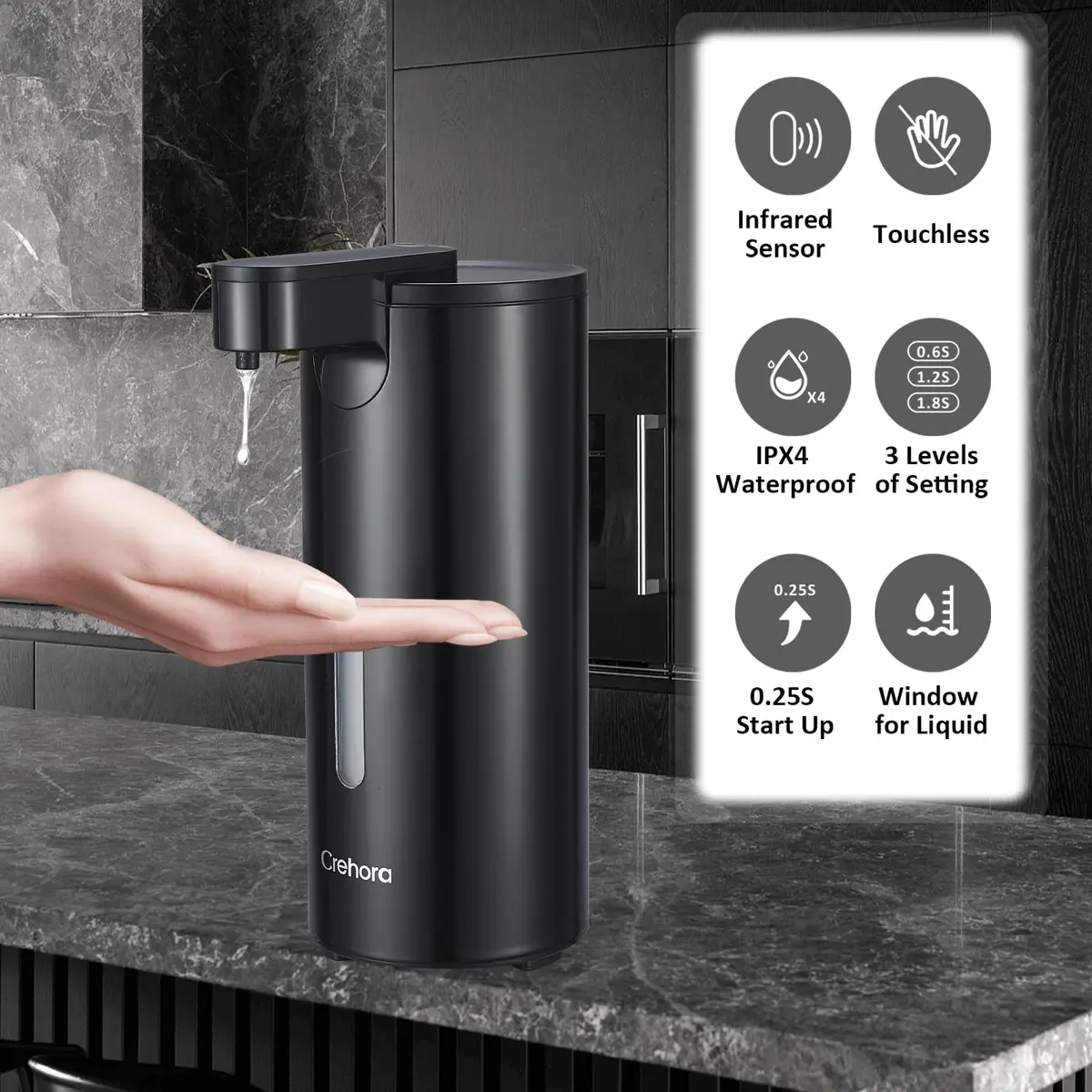Crehora Automatic Soap Dispenser Touchless, 340ml | Hygienic, Waterproof & Adjustable Volume - view 2