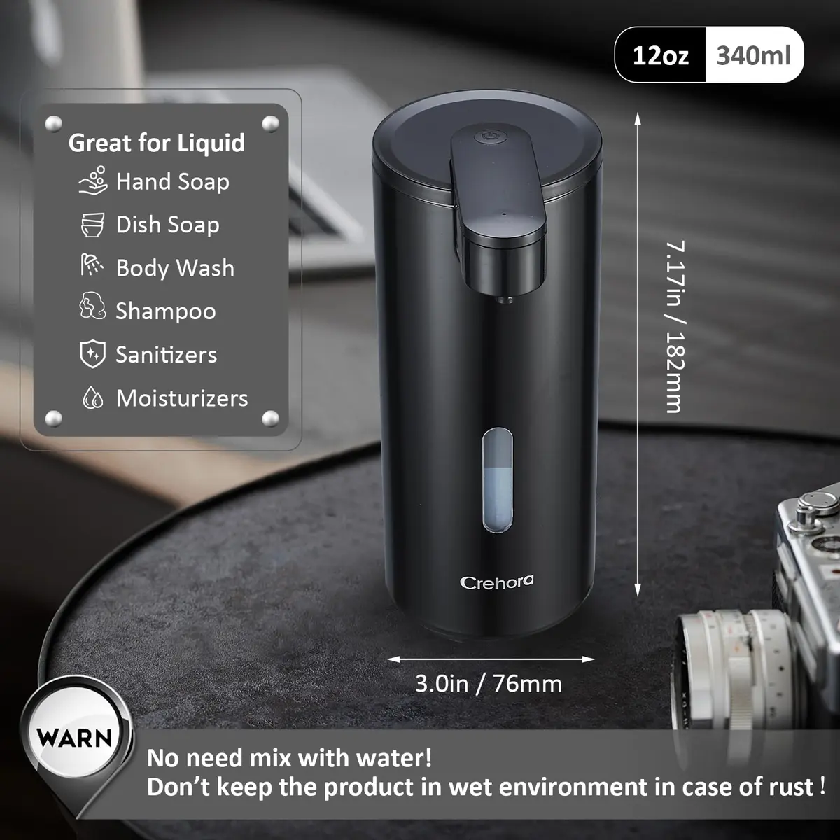 Crehora Automatic Soap Dispenser Touchless, 340ml | Hygienic, Waterproof & Adjustable Volume - view 4