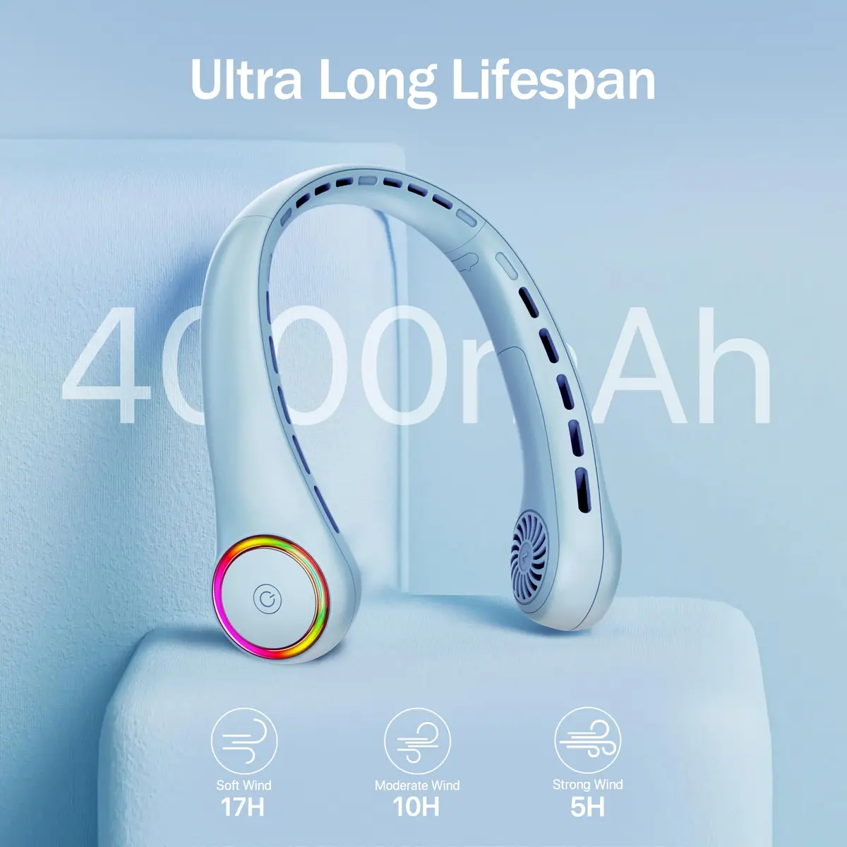 GULAKI Portable Neck Fan with 4000mAh Battery | Hands-Free Cooling for Summer - view 3