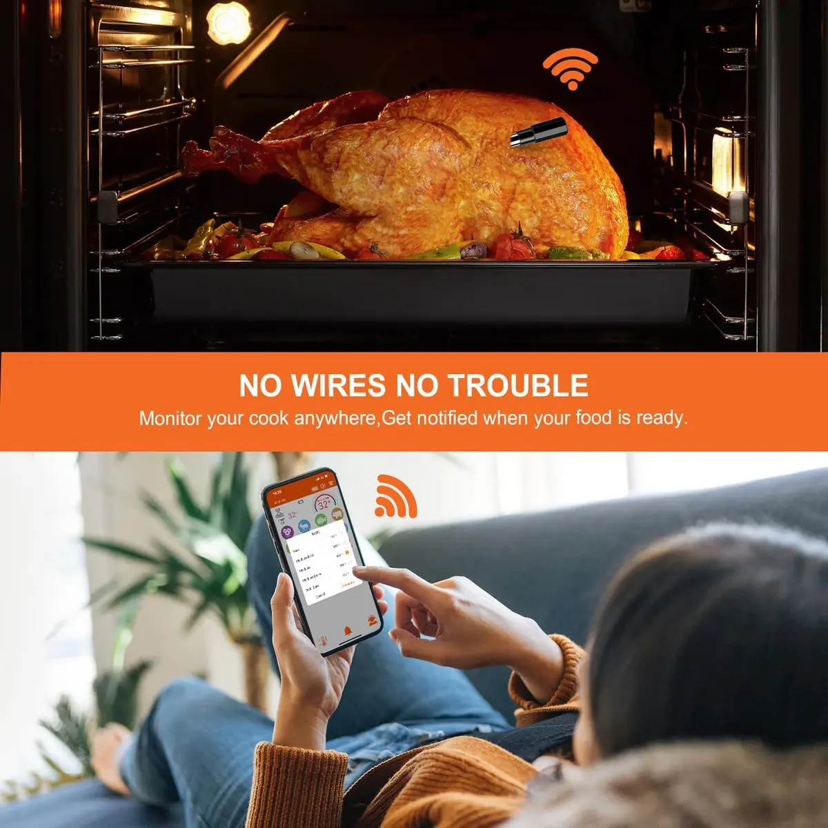 Dewjom Wireless Meat Thermometer – Digital Cooking Thermometer with Wireless Probe – 500Ft Range, App Control, Preprogrammed Temperatures - view 5