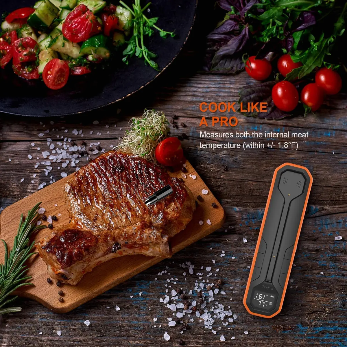 Dewjom Wireless Meat Thermometer – Digital Cooking Thermometer with Wireless Probe – 500Ft Range, App Control, Preprogrammed Temperatures - view 2