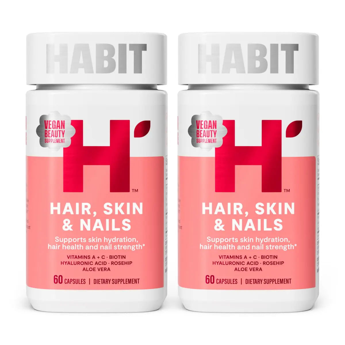 Health By Habit Hair, Skin & Nails Supplement 2 Pack (120 Capsules) Supports Hydration, Hair & Nail Strength, Biotin 2000mcg, Vegan, Non-GMO - main product image