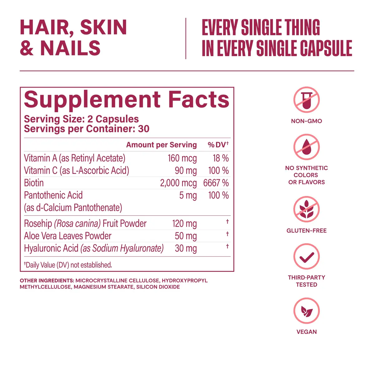 Health By Habit Hair, Skin & Nails Supplement 2 Pack (120 Capsules) Supports Hydration, Hair & Nail Strength, Biotin 2000mcg, Vegan, Non-GMO - view 5