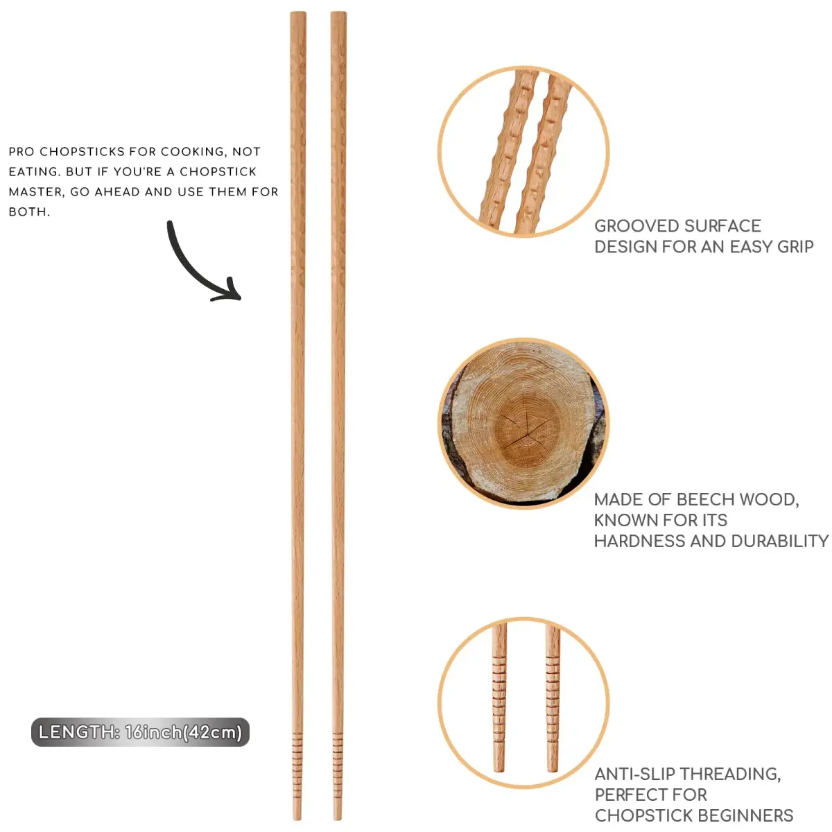 Donxote Extra Long Cooking Chopsticks 42cm (16.5 inches) | Double Anti-Slip Grip for Frying & Hotpot - view 2