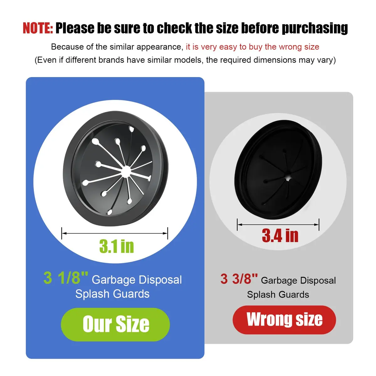 Dincerpen 2 Pcs Garbage Disposal Splash Guard 8 cm (3.15 inches) | Prevents Splashes & Reduces Noise - view 2