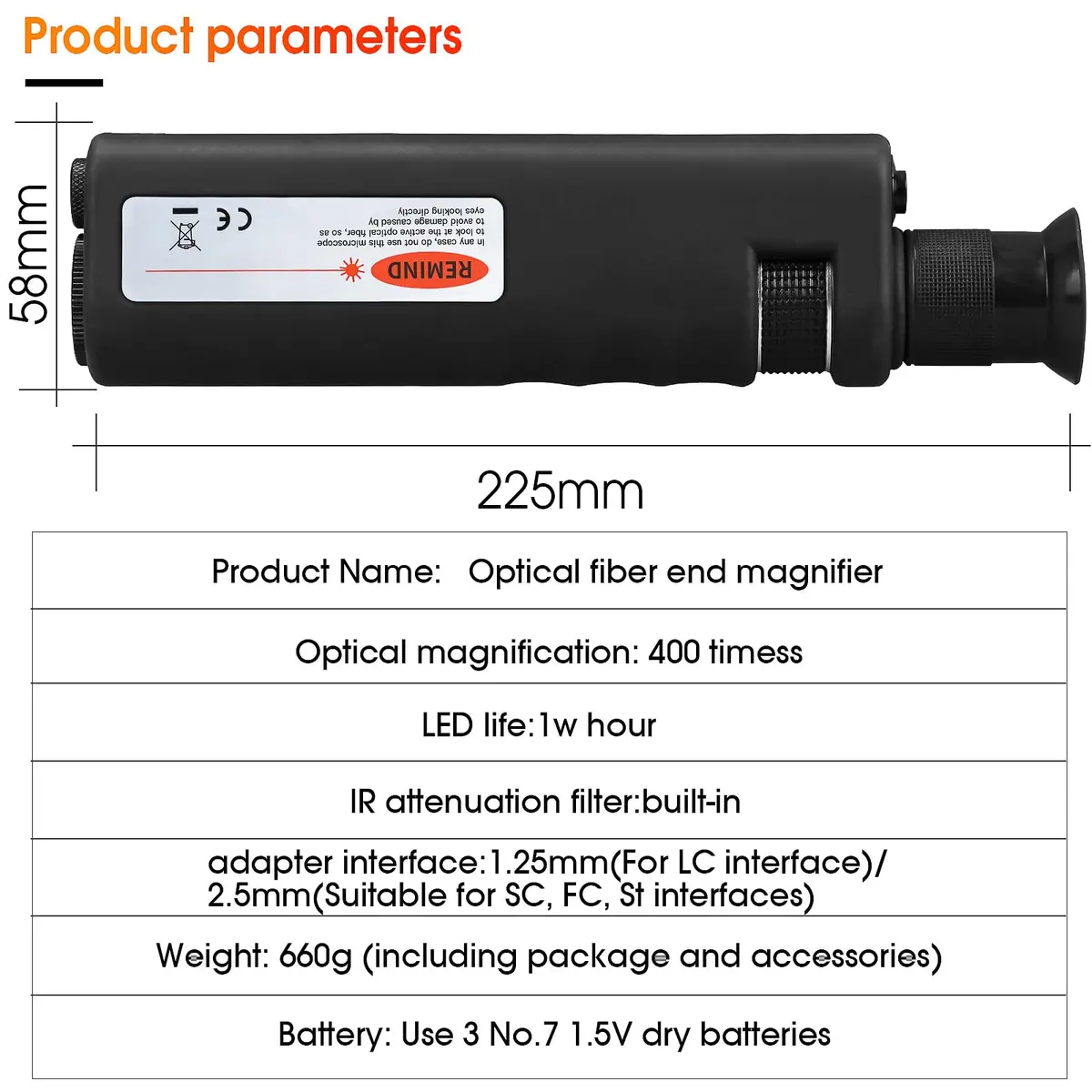 BAOSHLA 4-Pack Fiber Optic Microscope 400X | Portable Inspection Tool with 2.5mm & 1.25mm Adapters - view 6