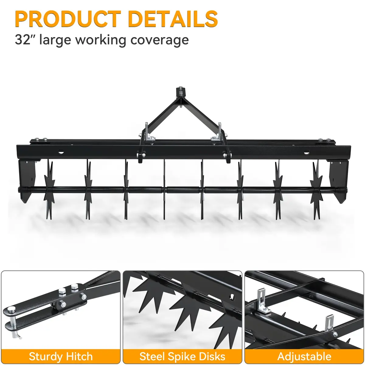 YINTATECH 48" Tow-Behind Lawn Aerator with Universal Hitch | Soil Loosening & Oxygenation Tool for Lawn Care - view 4