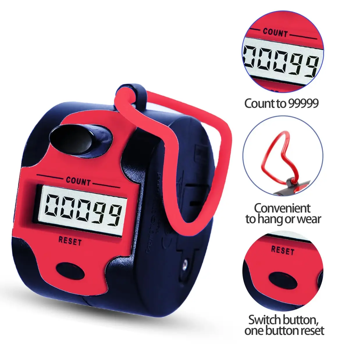 TESEAS Handy Counter Click Manual Digital Clicker 5-Digit Display 99999 Count | Track Lap, People, Golf, Stitch - view 3