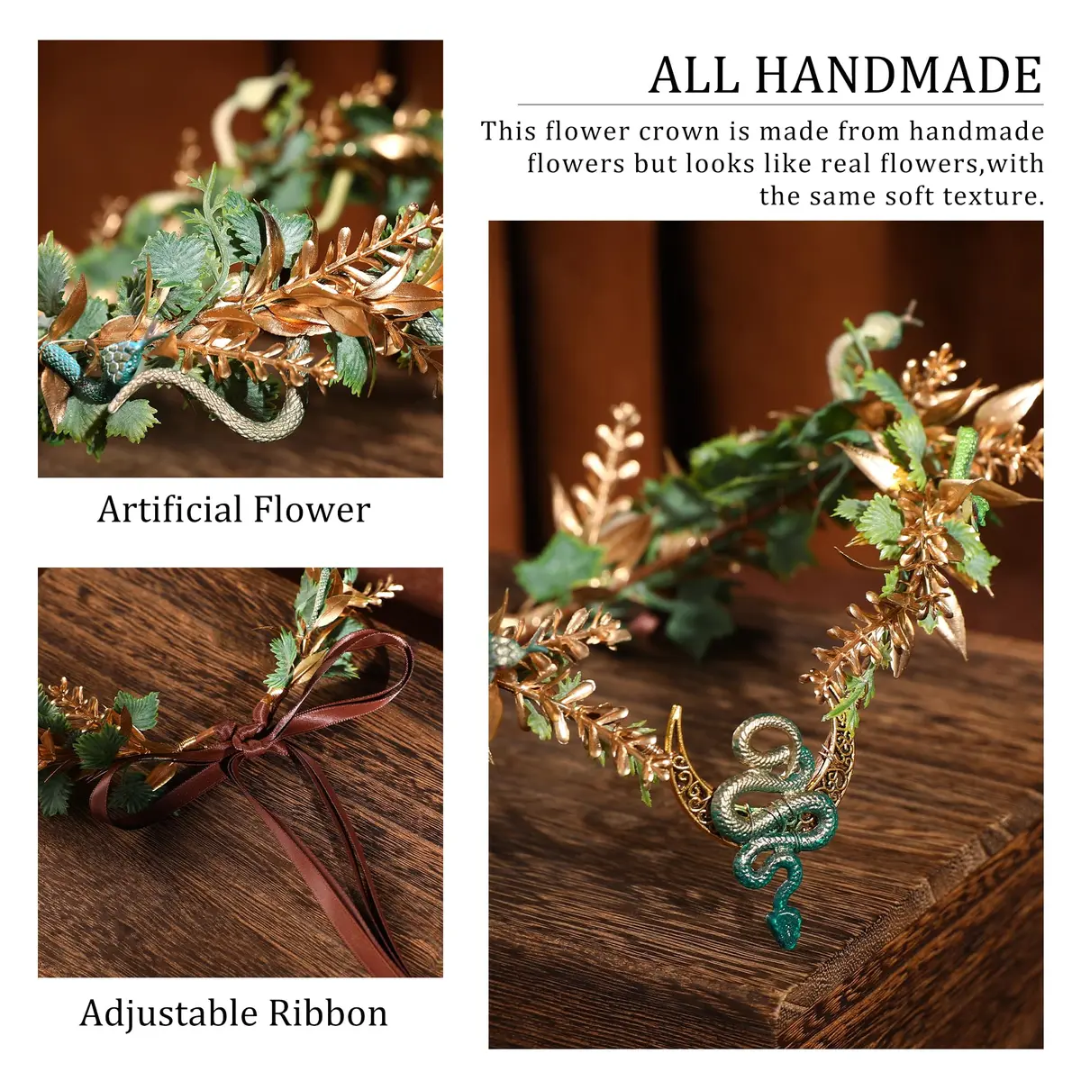 MOSTORY Medusa Fairy Flower Crown - Snake Elf Crown Floral Headband for Women, One Size | Woodland Renaissance Costume - view 5