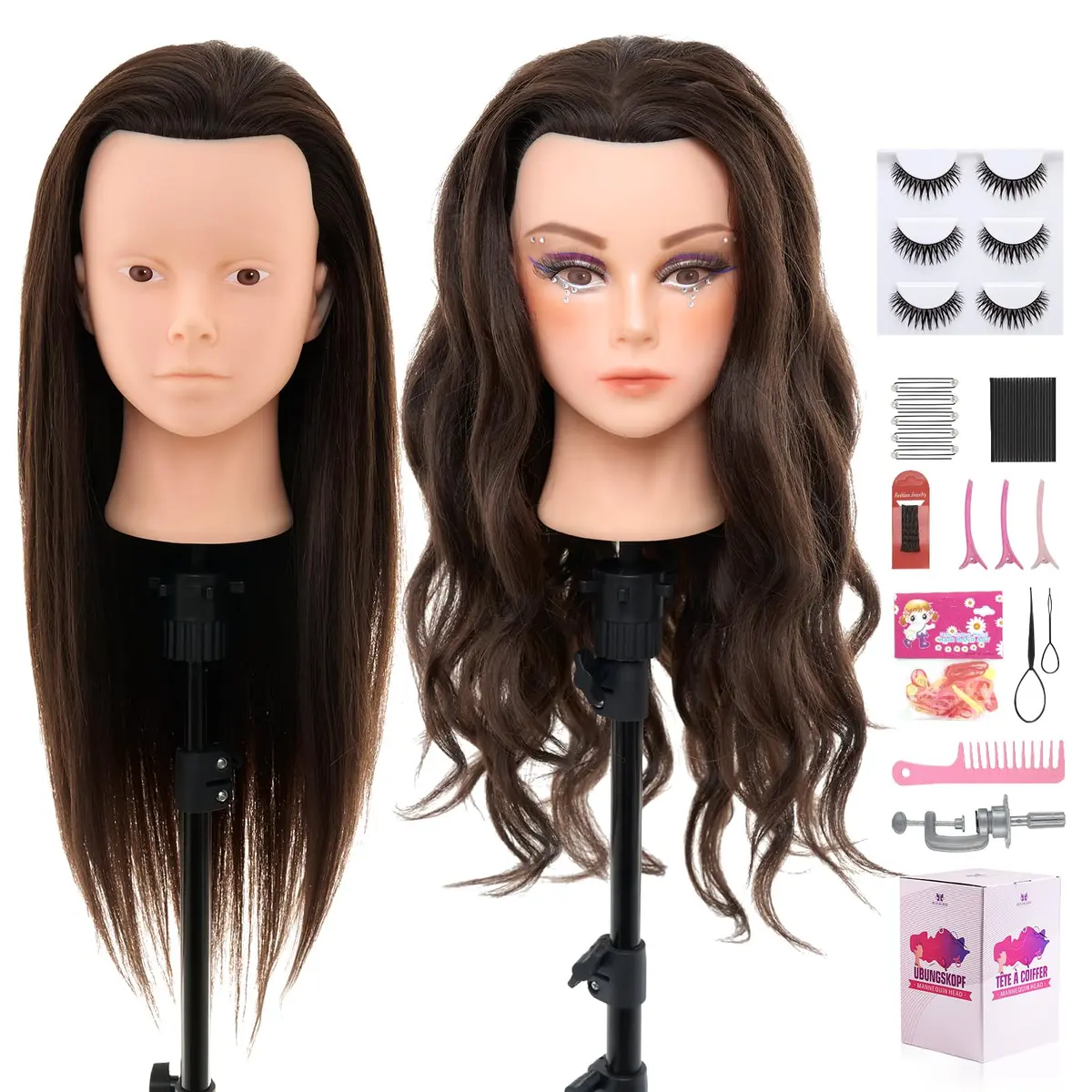 Neverland Beauty & Health 28Inch 80% Real Hair Mannequin Head for Makeup Styling (Dark Brown) - main product image