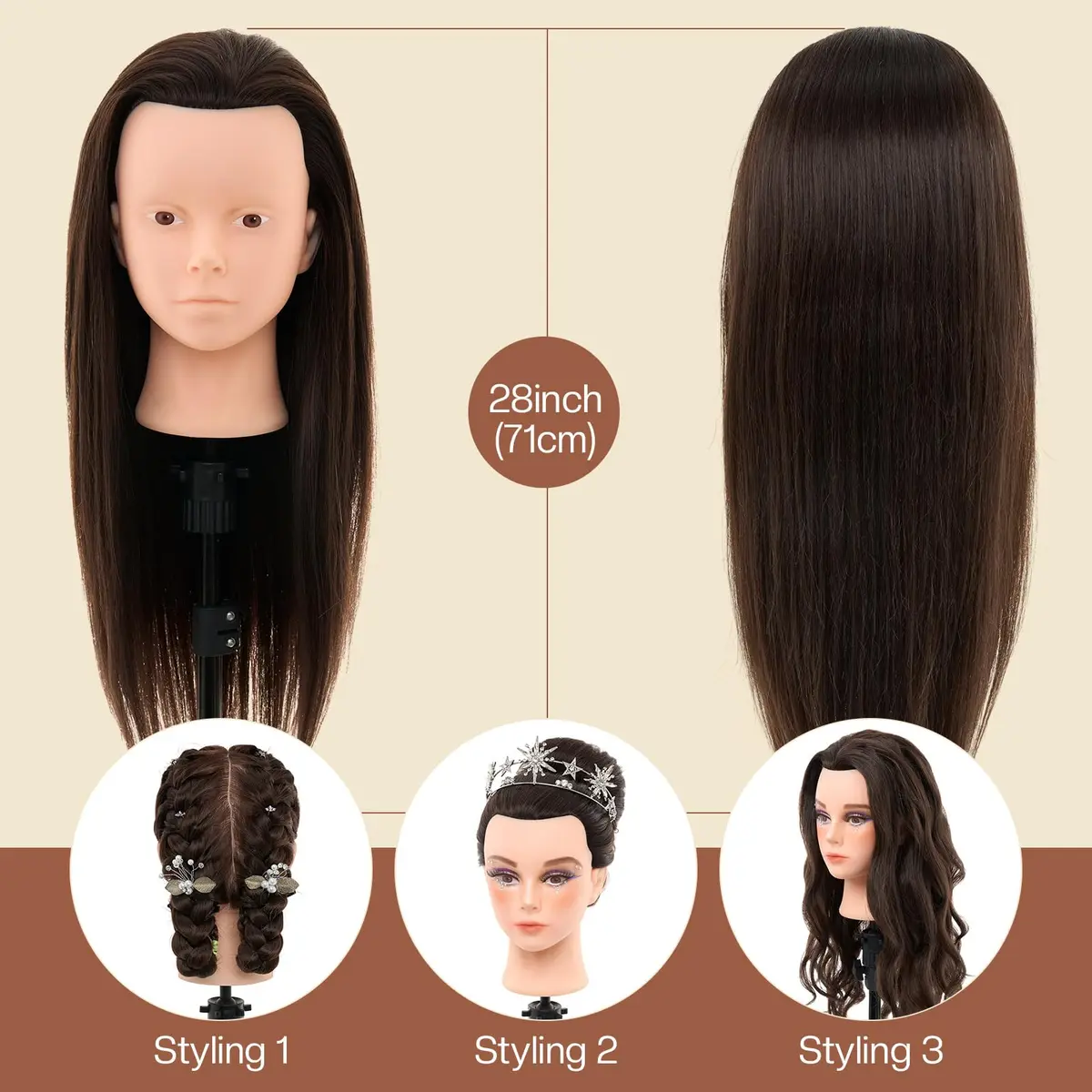 Neverland Beauty & Health 28Inch 80% Real Hair Mannequin Head for Makeup Styling (Dark Brown) - view 5
