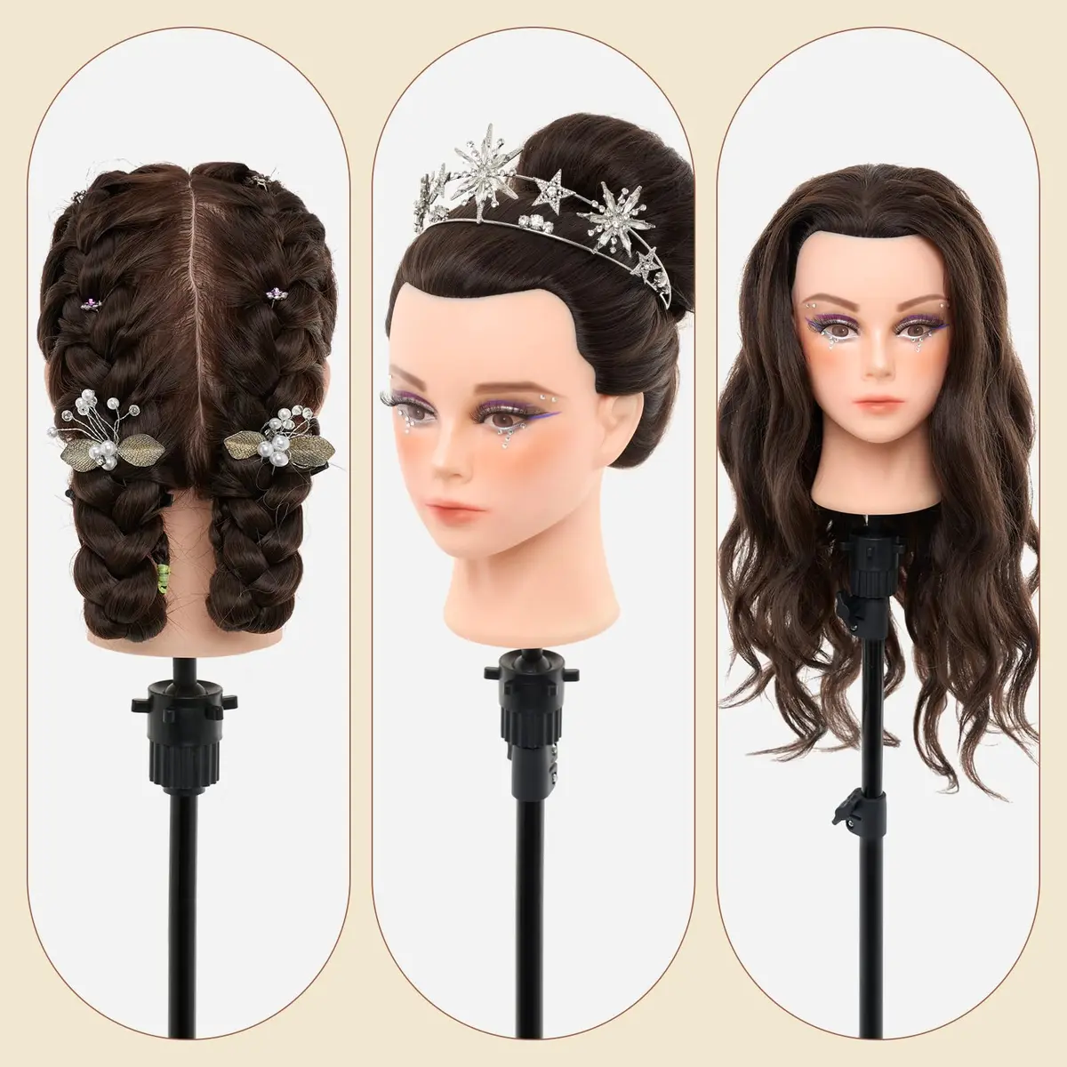 Neverland Beauty & Health 28Inch 80% Real Hair Mannequin Head for Makeup Styling (Dark Brown) - view 6