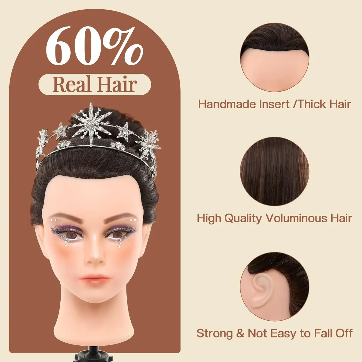 Neverland Beauty & Health 28Inch 80% Real Hair Mannequin Head for Makeup Styling (Dark Brown) - view 2