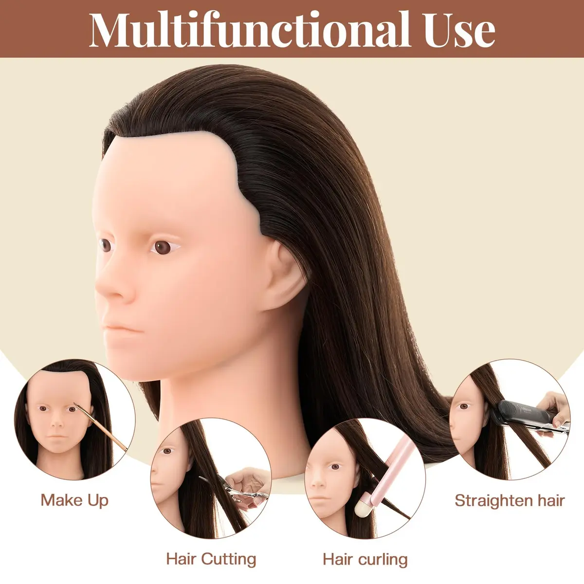 Neverland Beauty & Health 28Inch 80% Real Hair Mannequin Head for Makeup Styling (Dark Brown) - view 3
