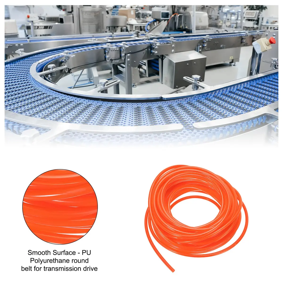 uxcell Orange Polyurethane Round Belt 4mm Dia, 10m (33ft) | Drive Transmission Smooth Surface - view 3