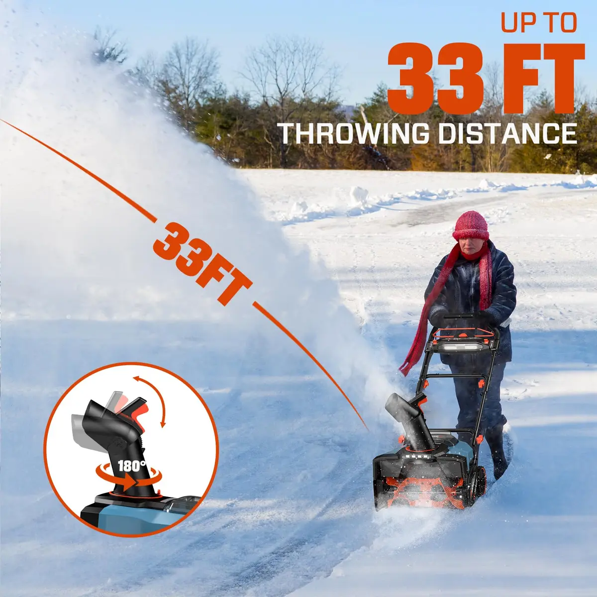 SENIX 40V 21-Inch Cordless Snow Blower with Variable-Speed Steel Auger | Efficient Snow Clearing - view 7
