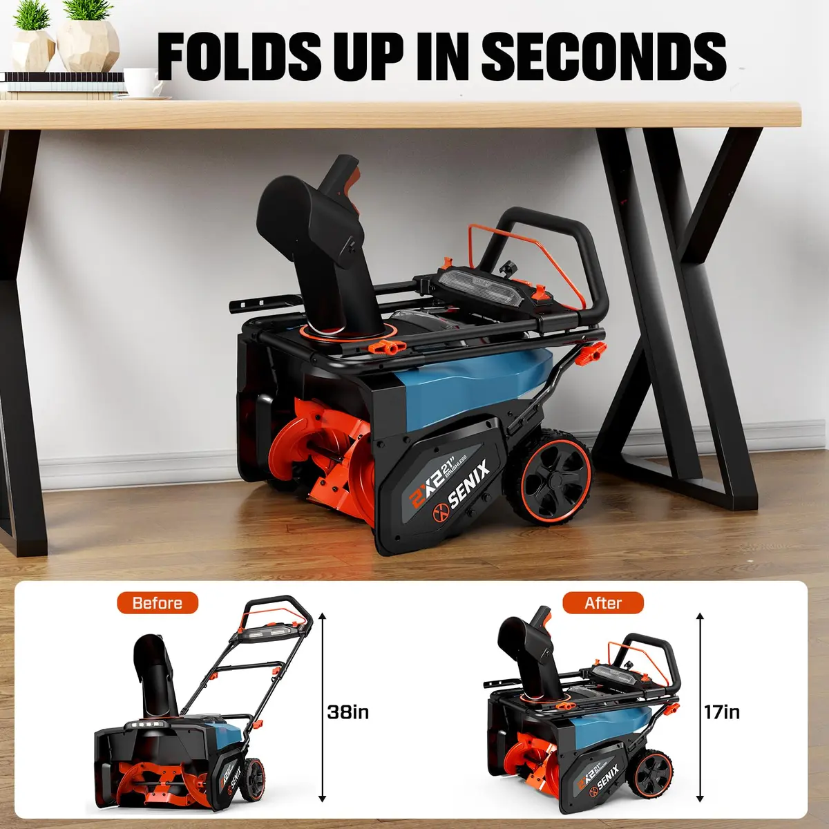 SENIX 40V 21-Inch Cordless Snow Blower with Variable-Speed Steel Auger | Efficient Snow Clearing - view 9