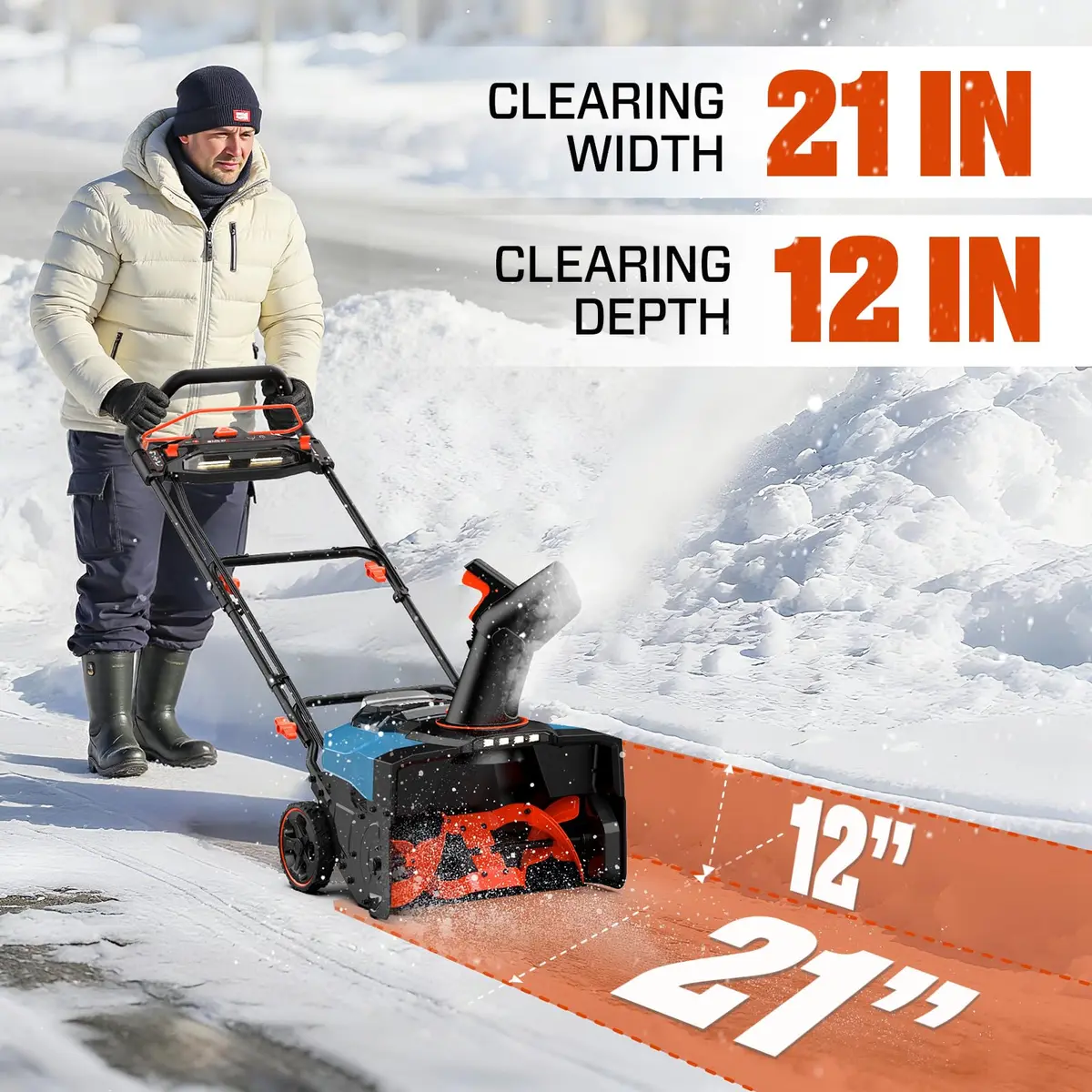 SENIX 40V 21-Inch Cordless Snow Blower with Variable-Speed Steel Auger | Efficient Snow Clearing - view 2