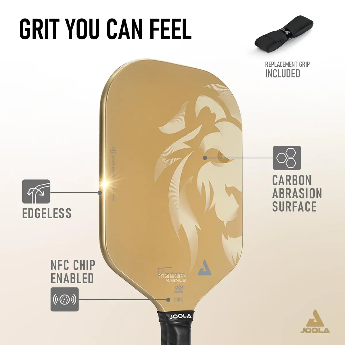 JOOLA Magnus CAS 14mm Pickleball Paddle - Edgeless Design & Extra Long Reach, Lightweight Carbon Fiber Core, Gold Tyson McGuffin Lion Paddle (16.5") - view 2