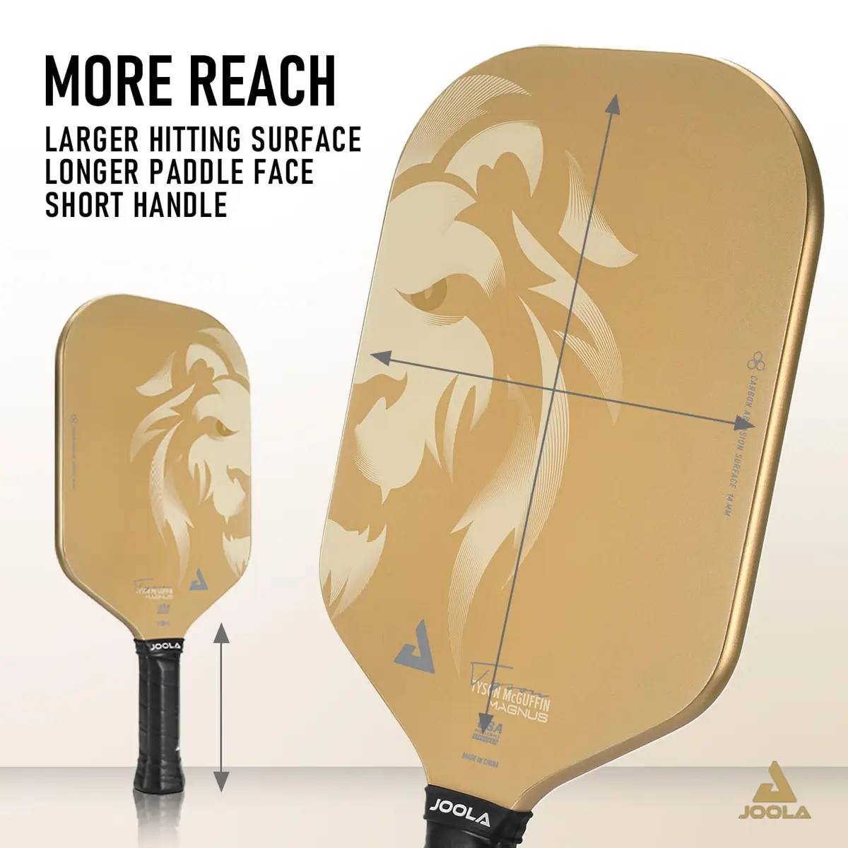 JOOLA Magnus CAS 14mm Pickleball Paddle - Edgeless Design & Extra Long Reach, Lightweight Carbon Fiber Core, Gold Tyson McGuffin Lion Paddle (16.5") - view 4