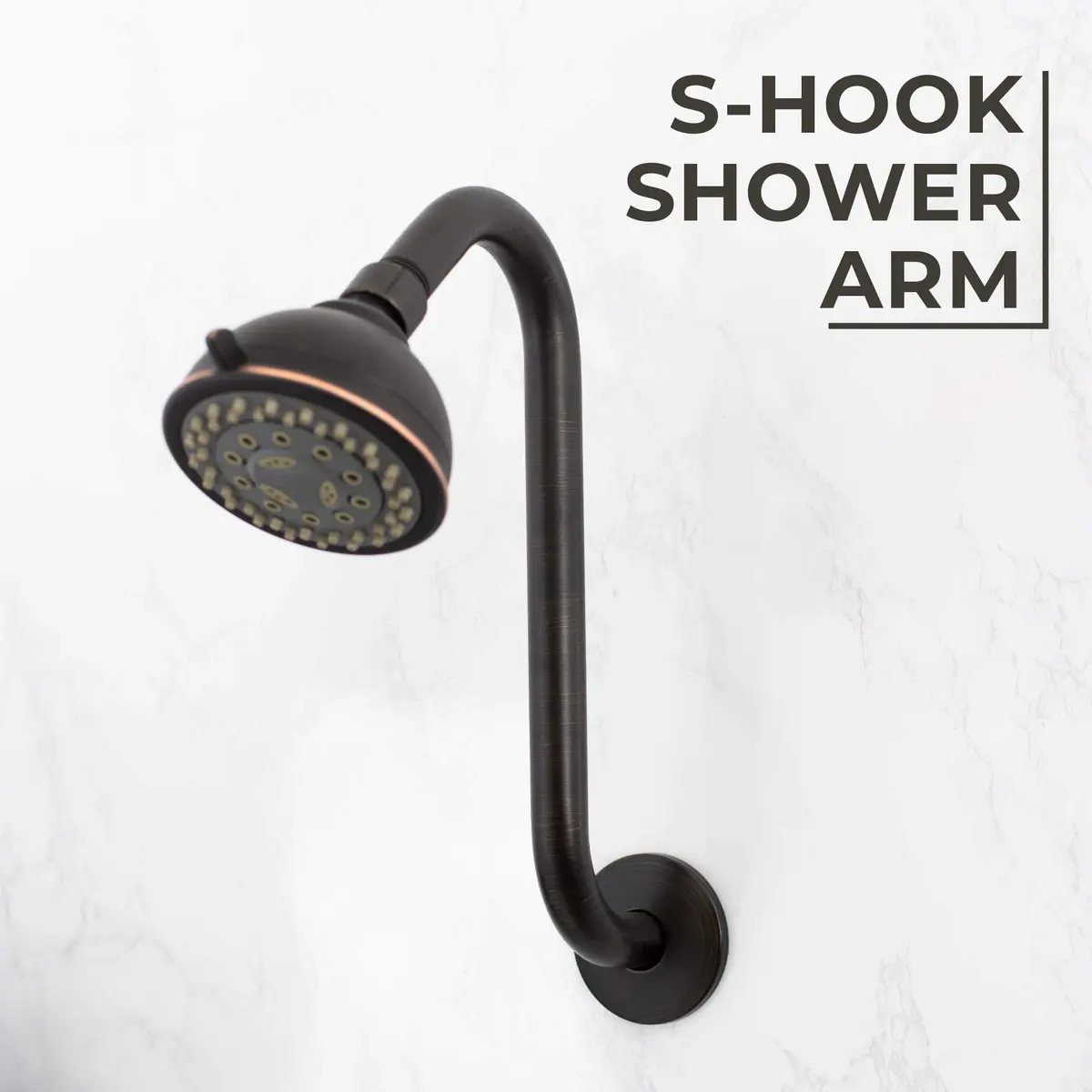JS Jackson Supplies Shower Head Extension Arm with Flange, 10.5 Inch High-Rise Curved S Shape, Stainless Steel, Oil Rubbed Bronze Finish - view 2