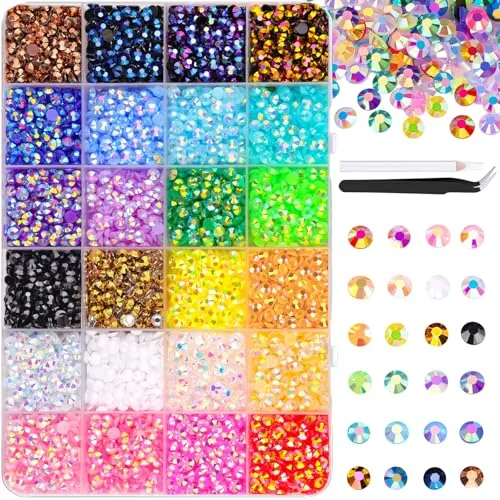TINKRSTUFF 9000Pcs Resin Jelly Rhinestones with Tweezers & 3Pcs B7000 Glue | Mixed-Color 5mm Flatback Gems for Crafts - main product image