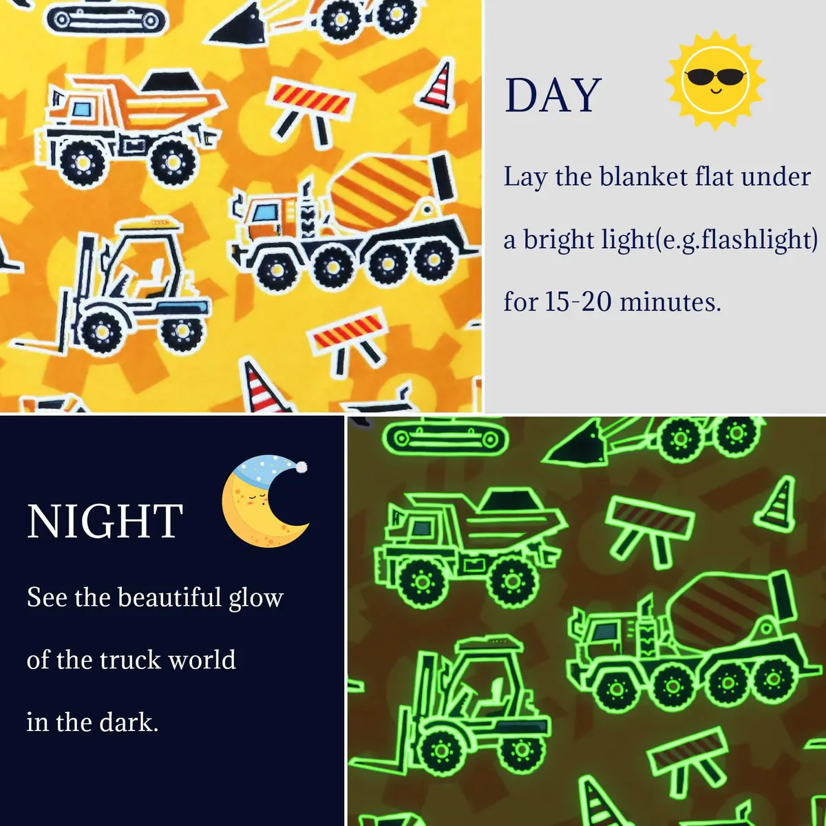 UOFON Construction Truck Excavator Blanket for Boys, Kids, 50" x 60" | Glow in the Dark Cozy Fleece Throw - view 3