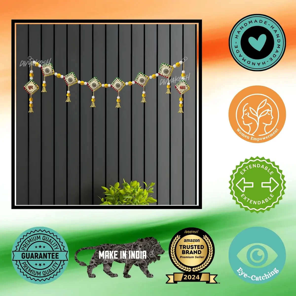 Divyakosh Multicolor Toran/Bandanwar with Side Hanging, 96.5 cm (38 Inch) | Authentic Indian Artisan Craftsmanship - view 7