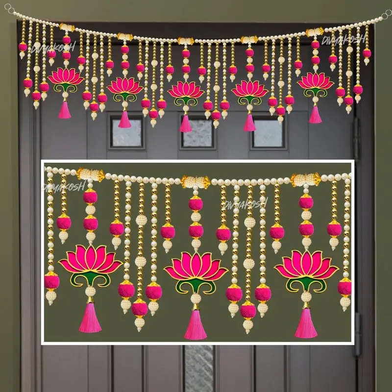 Divyakosh Lotus Toran Door Hanging 97 cm (38 Inch) | Authentic Indian Artisan Craftsmanship - view 3