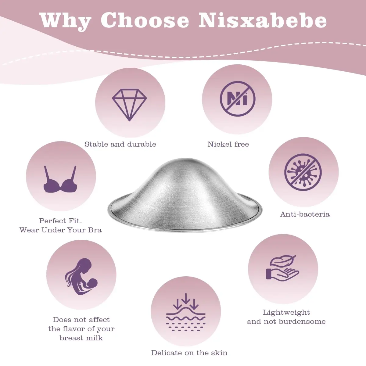 NISXABEBE Original Silver Nursing Cups for Breastfeeding Newborns | 999 Pure Silver, Regular Size - view 5