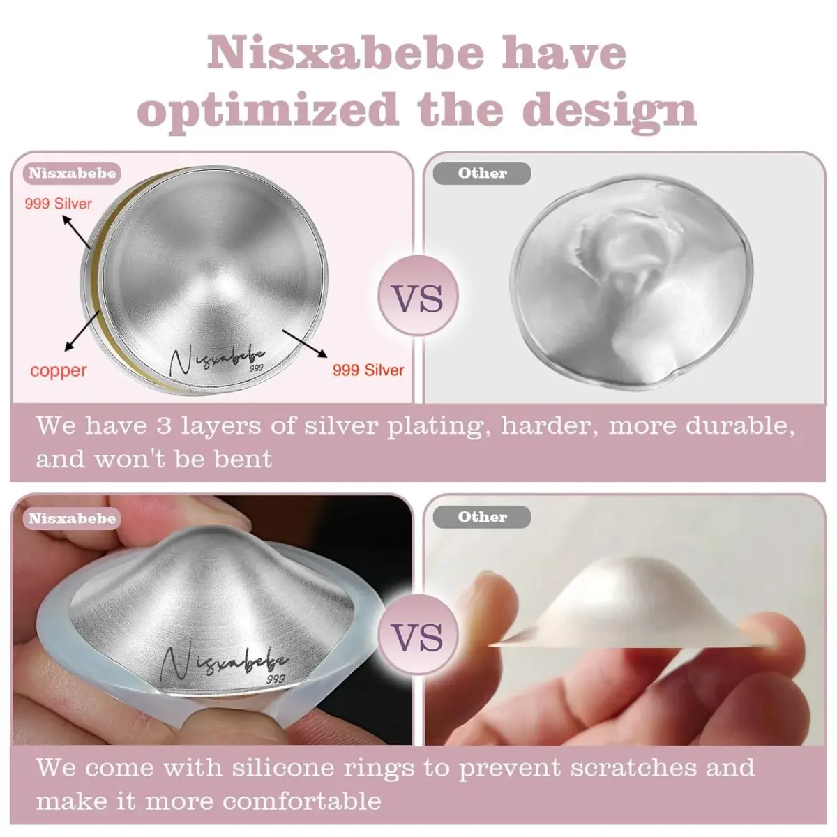 NISXABEBE Original Silver Nursing Cups for Breastfeeding Newborns | 999 Pure Silver, Regular Size - view 3