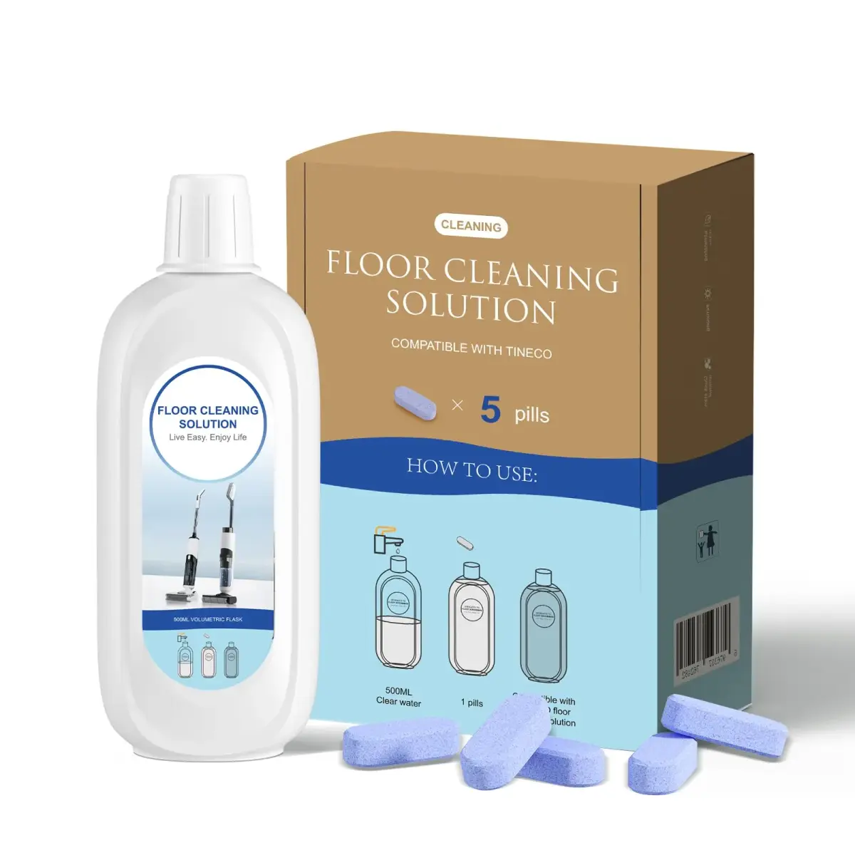Nukisa Floor Cleaner Concentrate Blocks 500ml Per Bottle (Pack of 5) | Eco-Friendly Cleaning Agent for All Robot Vacuums - main product image