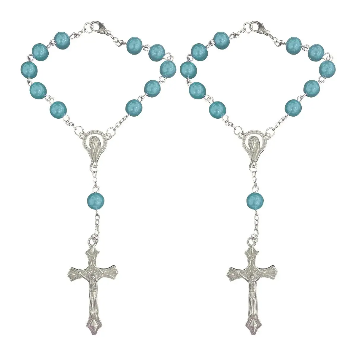 smilfuy Car Rosary Rearview Mirror Charm Pendant - Cyan, 2-Pack | Christian/Catholic Auto Decor - main product image