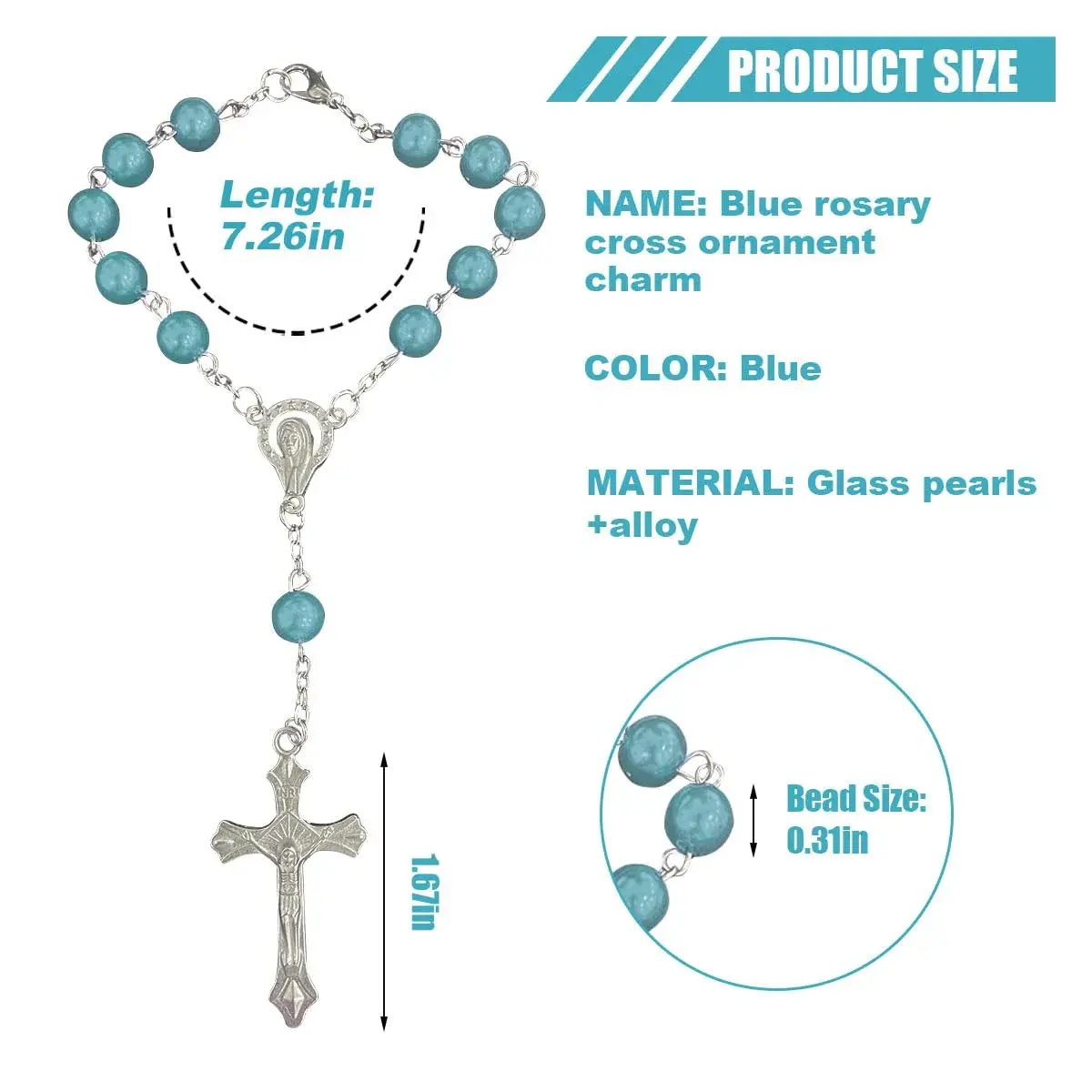 smilfuy Car Rosary Rearview Mirror Charm Pendant - Cyan, 2-Pack | Christian/Catholic Auto Decor - view 2