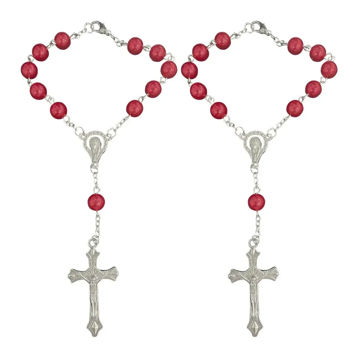 smilfuy 2PCS Car Rosary Red Pendant with Cross Charm | 18.4cm (7.26 inch) Total Length - main product image