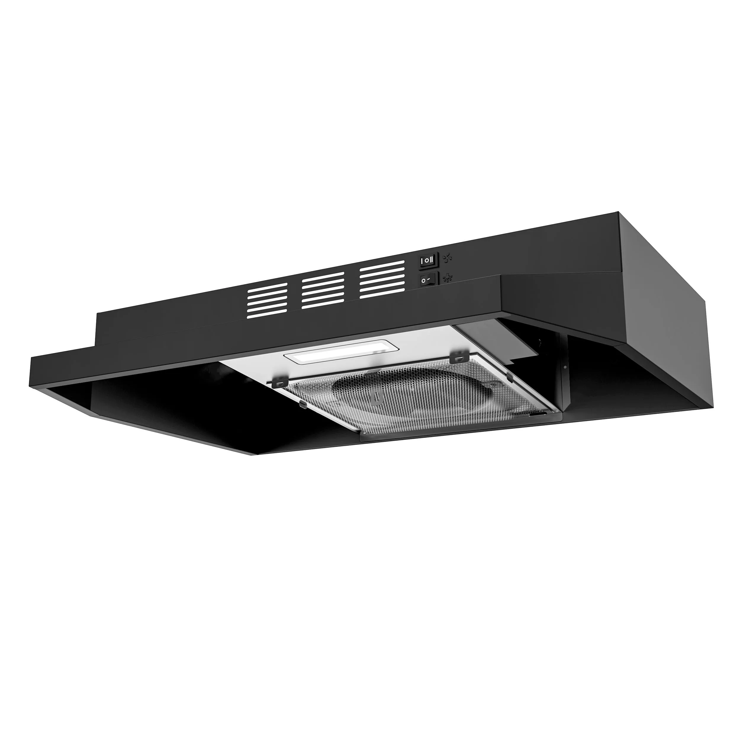 FIREGAS Black Range Hood 24 inch Under Cabinet, 300CFM Ducted/Ductless Convertible with LED Light & Filter | Powerful Suction for Indian Kitchens - main product image