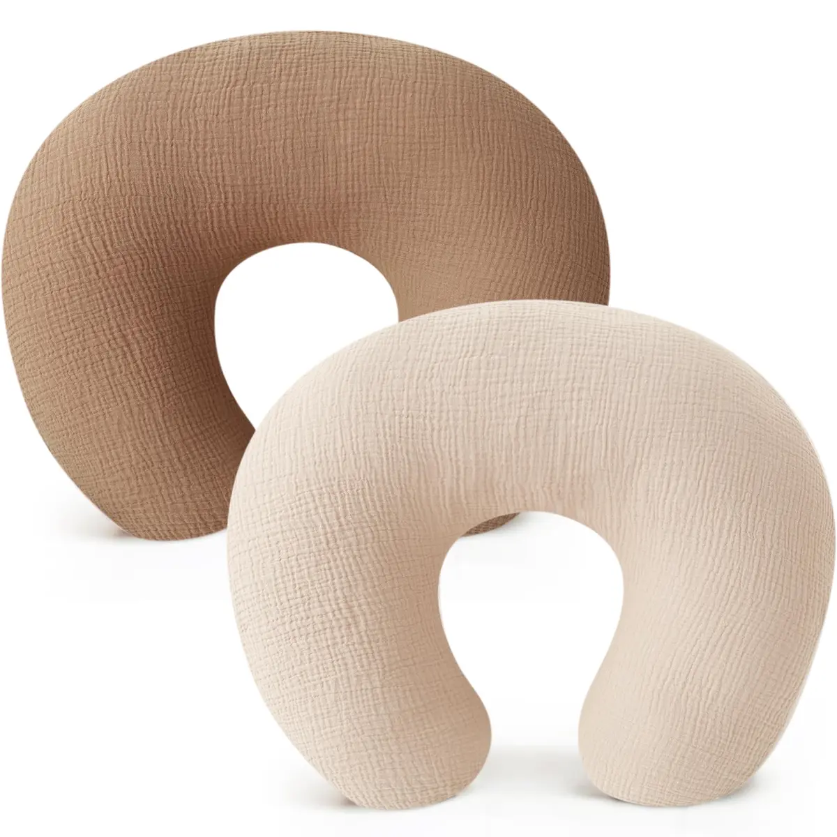 Konssy Muslin Nursing Pillow Covers - 2 Pack, Cream Soft Cotton Slipcover for Baby | 63.5 x 45.7 cm (25 x 18 inches) - main product image